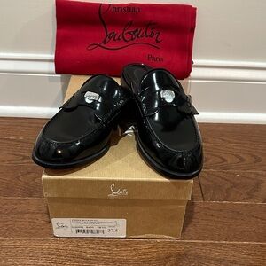 Christian Louboutin Women’s Glossy Black Mule Loafers 37.5